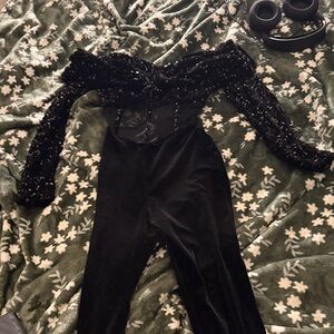 Fashion Nova Black Sequin Off-Shoulder Jumpsuit